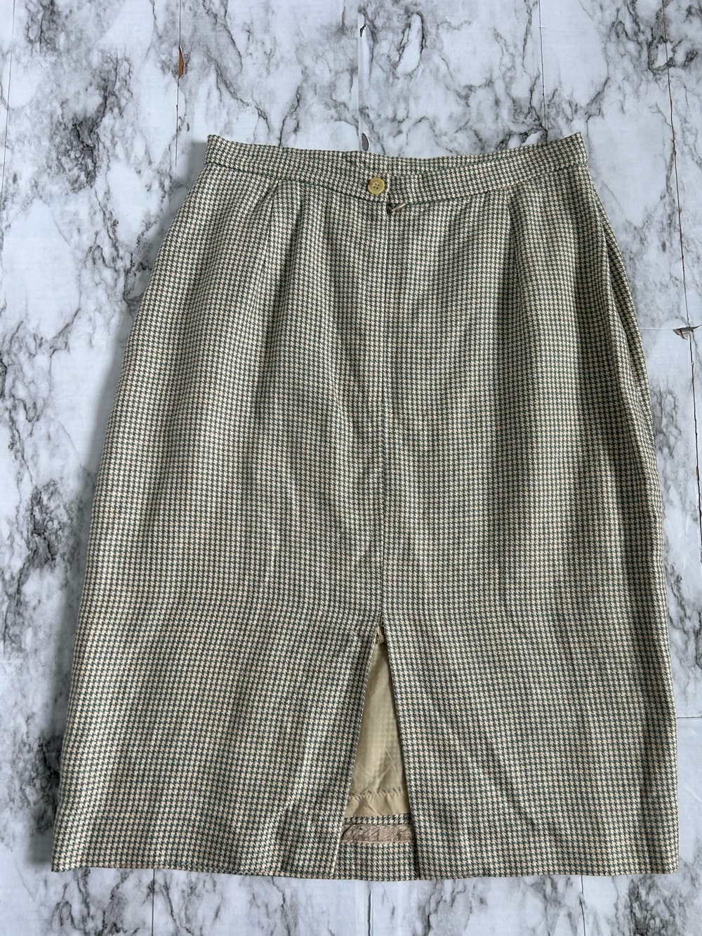 Vintage 90s Burberrys 2 piece set Skirt Suit hounds tooth 100% linen with FLAWS - Picture 13 of 16